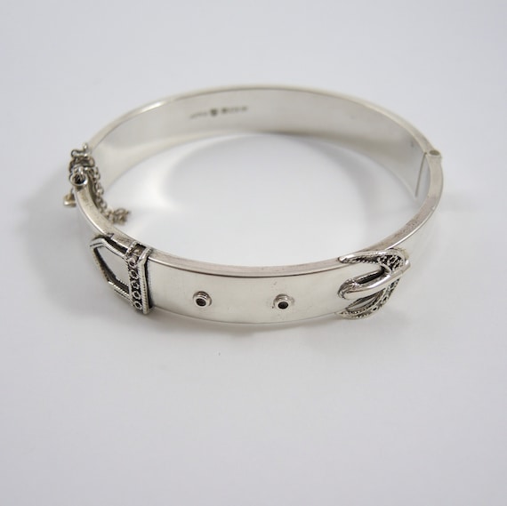 Vintage Sterling Silver Hinged Cuff Buckle Bangle… - image 2