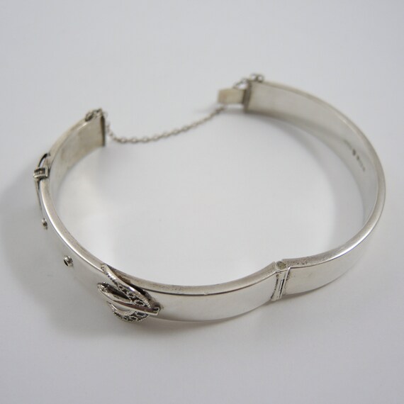 Vintage Sterling Silver Hinged Cuff Buckle Bangle… - image 10