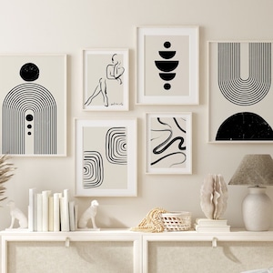 6 moderne Poster Set, abstrakte Kunst, 6er Set, moderne Kunst, Galerie Wandbild, DIGITAL, Frau Silhouette, schwarz beige, moderne Kunst,