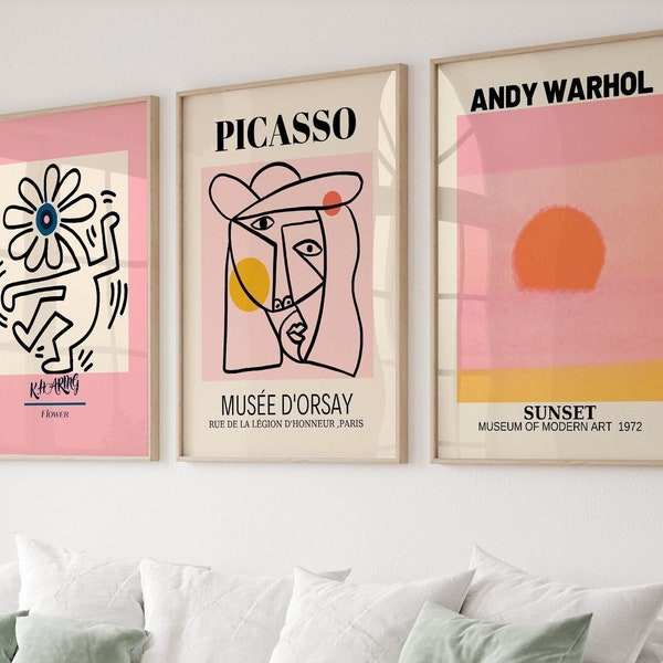 Gallery Wall Art Set Of 3 Prints, Picasso Print, Andy Warhol Poster, Picasso Poster,  Gallery Wall Bundle, Keith Haring Set, Modern Wall Art