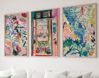 Set di stampe Matisse di 3, Arte da parete Matisse, Arte espositiva, Arte da parete di metà secolo, Arte del paesaggio, Poster del museo, Poster stampabile di alta qualità,