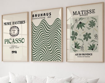 Sage Green Gallery Wall Art Set Of 3, Picasso Print, Matisse Poster, Gallery Wall Bundle, Bauhaus Poster Set, Modern Wall Art, DIGITAL,