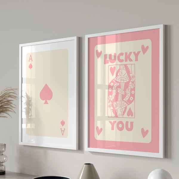 Trendy Retro Wall Art Set Of 3, Retro Trendy Aesthetic Print, Ace Card Poster, Lucky You Poster, Trendy Wall Art, Funny Art, Digital,