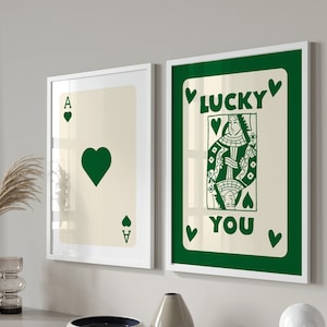 Trendy Retro Wall Art Set Of 3, Retro Trendy Aesthetic Print, Green Ace Card Poster, Lucky You Poster, Trendy Wall Art, Funny Art, Digital,