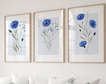 Neutral Wildflower Watercolor Prints: Set of 3 Botanical Art (Digital Download)