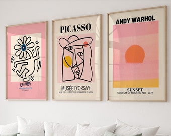 Gallery Wall Art Set Of 3 Prints, Picasso Print, Andy Warhol Poster, Picasso Poster,  Gallery Wall Bundle, Keith Haring Set, Modern Wall Art