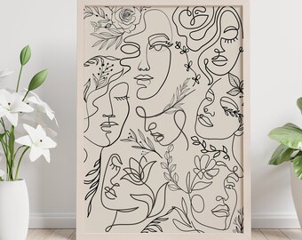 Abstract Woman Line Art Print: Boho Minimalist Decor (Digital Download)