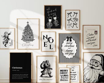 Funny Christmas Gallery Wall Art Print Set of 12: Holiday Decor (Digital Download)