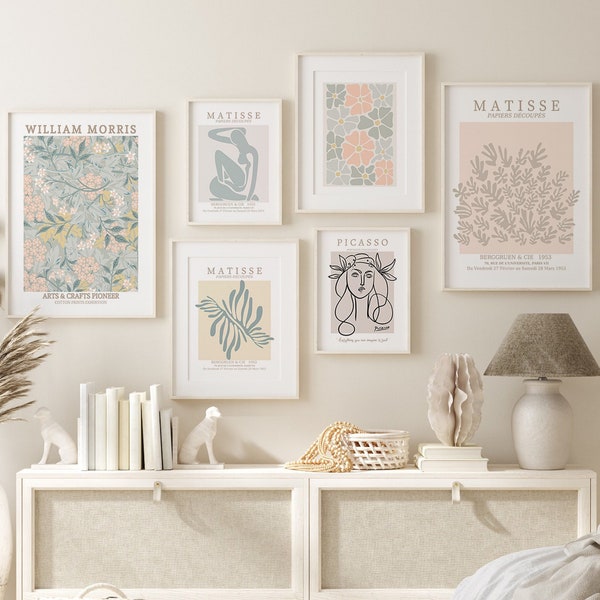 Gallery Wall Set of 6, Exhibition Poster Set, Matisse Print, Picasso Print, Gallery Mix Set, Flower Poster, William Morris Wall Art, DIGITAL