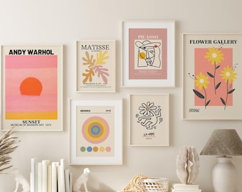 Gallery Wall Set of 6, Exhibition Poster Set, Flower Market Print, Matisse Print, Andy Warhol Poster, Picasso Prints, Keith Haring Print Set