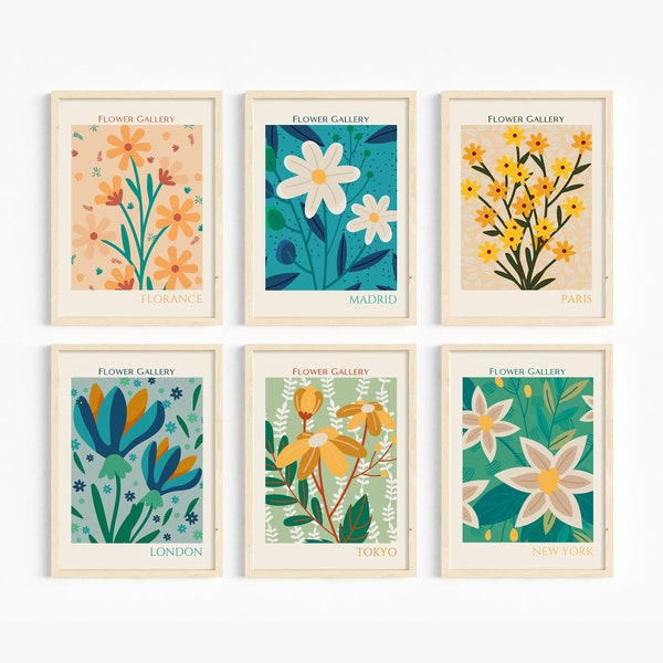 Flower Gallery Wall Art Set Of 6,  Botanical print, Trendy Flower Poster, Floral Drawing Poster, Gallery Wall Set Flowers, DIGITAL,