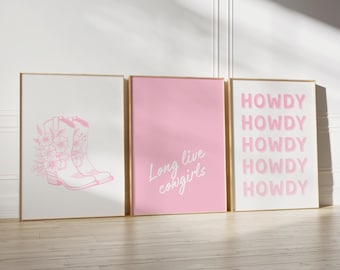 Pink Cowgirl Art Prints set of 3: Western Gallery Wall Set (Digital Download)
