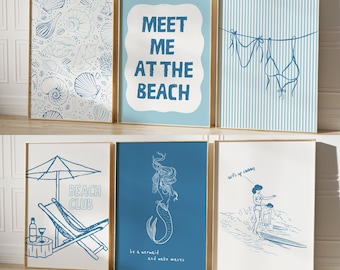 Blue Coastal Wall Art Set: Beachy Summer Prints (Digital Download)