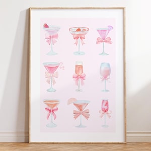 Trendy Pink Bögen Wand Kunst Cocktails Preppy Poster College Wohnung Dekor Aquarell Bögen Druck Coquette Room Decor Girly Wandkunst DIGITAL