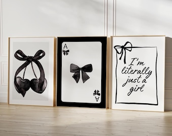 Black Bows Watercolor Art Prints: Preppy Coquette Decor (Digital Download)
