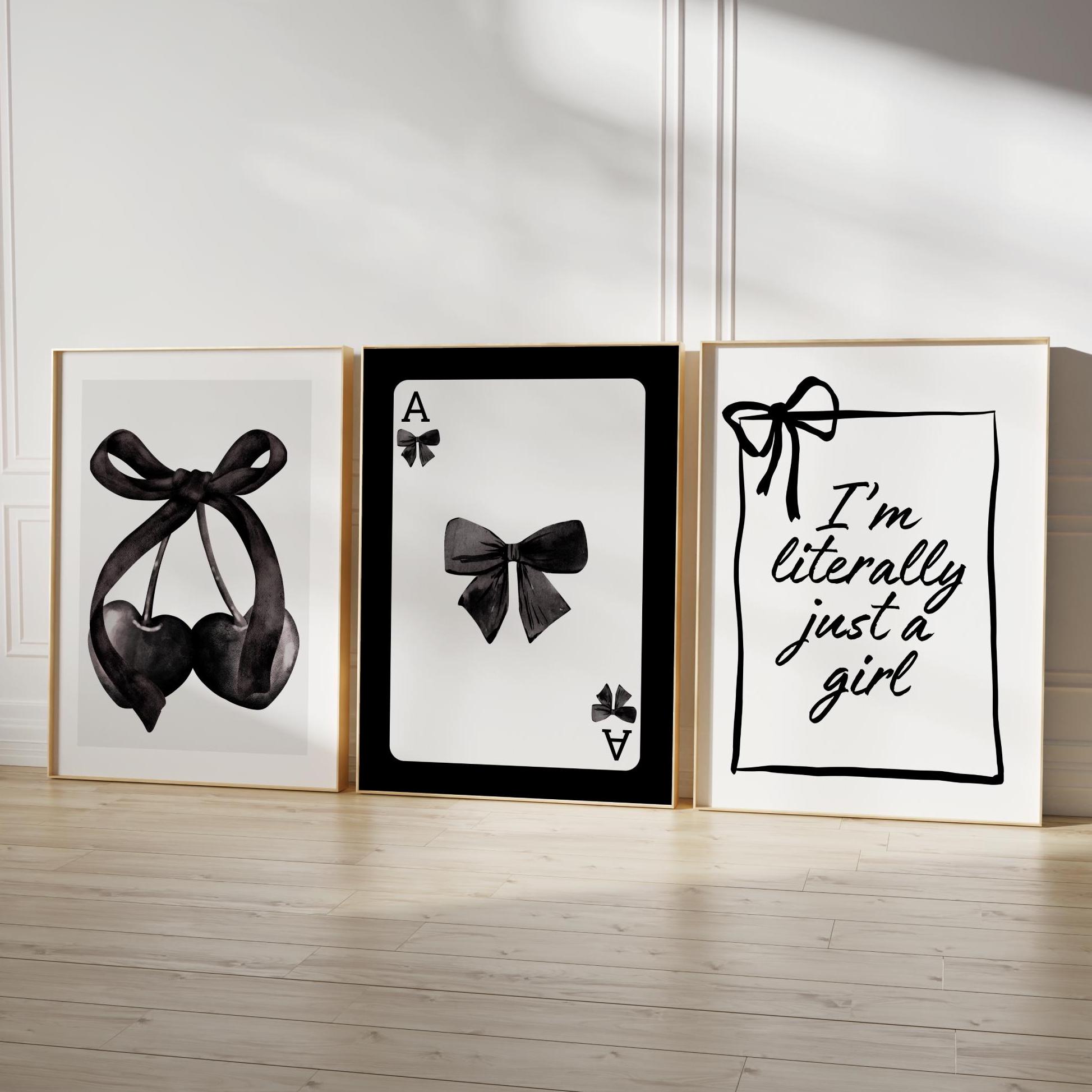 Schwarze Schleifen Aquarell Kunstdrucke: Preppy Coquette Decor (Digitaler Download)