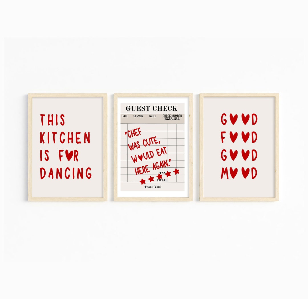 Aesthetic Kitchen Prints Set of 3, This Kitchen is for Dancing, Kitchen