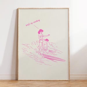 Retro Western Surfing Print: Pink Cowboy Art (Digital Download)