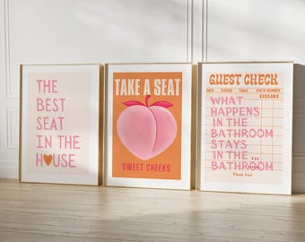 Funny Bathroom Prints Set Of 3 Ticket Bathroom Wall ArtTake a Seat Sweet Cheeks Poster Retro Bathroom Funny Bathroom Nice Bum Art DIGITAL