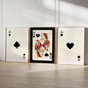 Trendy retro muurkunst set van 3 retro trendy esthetische print rood zwart aaskaart poster koningin kaart poster trendy muurkunst funky kunst digitaal