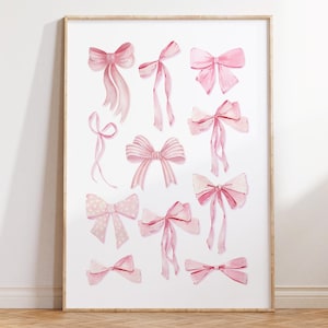 Trendy Pink Bows Wall Art Preppy Poster College Apartment Decor Watercolor Bows Print Coquette Room Decor Girly Wall Art DIGITAL DOWNLOAD