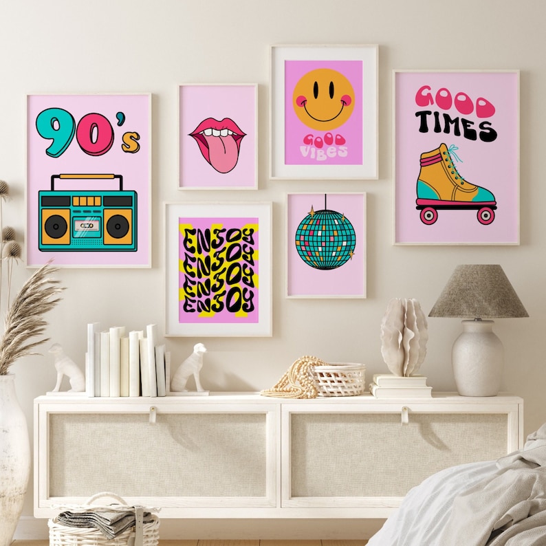 Retro Wall Print Set of 6 90s Poster Funky Wall Art Large Etsy