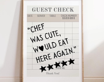 Impresiones estéticas de cocina El chef era lindo Volvería a comer aquí Decoración de cocina Arte de pared de cocina Impresiones tipográficas Póster de cocina de moda DIGITAL