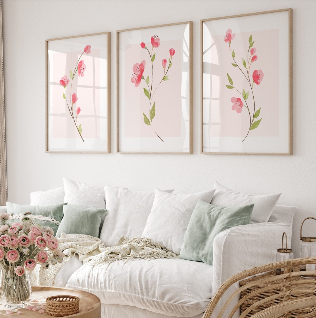 Watercolor Flower Set of 3 Pink Flower Wall Art Botanical - Etsy