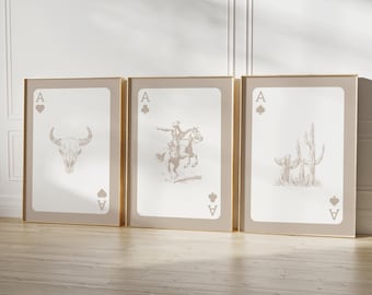 Western Wall Art Set: Cowboy Playing Card Prints (Digital Download)