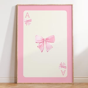 Trendy roze strik muur kunst preppy poster college appartement decor aquarel strik print coquette kamer decor girly muur kunst Ace Card digitaal