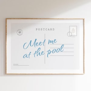 Ontmoet me bij het zwembad Postkaart afdrukken trendy kust muur kunst Beachy huis decor oceaan muur kunst schattig girly retro kunst digitale download
