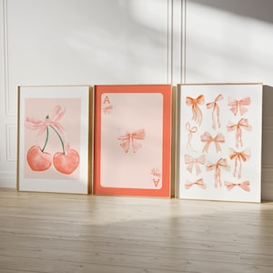 Trendy Schleifen Wand Kunst 3er Set Preppy College Wohnung Dekor Aquarell Bögen Druck Kokette Zimmer Dekor Girly Wandkunst DIGITAL