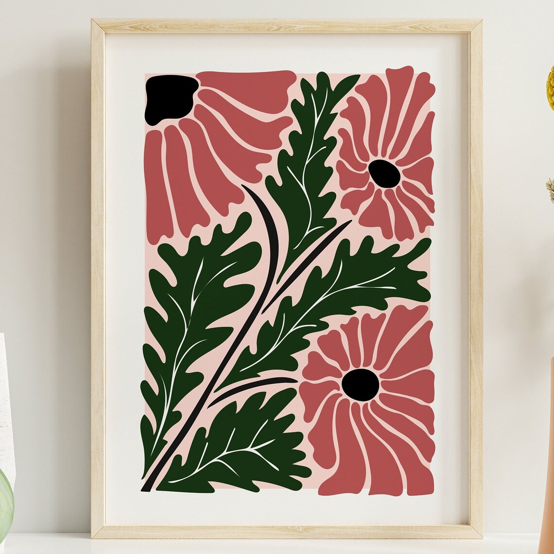 Red Flower Poster Botanical Print Trendy Poster Blooming Etsy