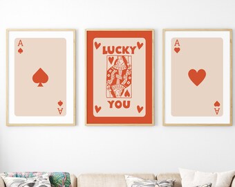 Retro Ace Card Art Prints: Trendy Wall Art Set of 3 (digital