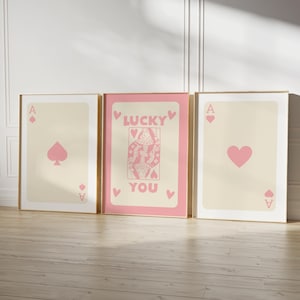 Trendy retro muurkunst set van 3 retro trendy esthetische print aaskaart poster Lucky You poster trendy muurkunst grappige kunst digitale download