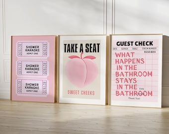 Funny Bathroom Prints Set Of 3 Ticket Bathroom Wall ArtTake a Seat Sweet Cheeks Poster Retro Bathroom Funny Bathroom Nice Bum Art DIGITAL