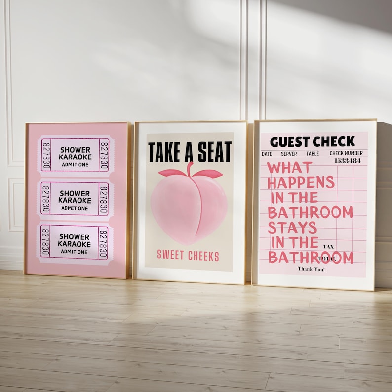 Funny Bathroom Art Prints: Retro Ticket Theme Set (Digital Download) image 1