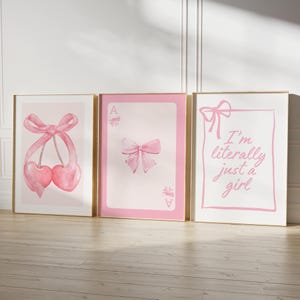 Trendy roze strikken muur kunst set van 3 preppy poster college appartement decor aquarel strikken print flirt kamer decor girly muur kunst digitaal