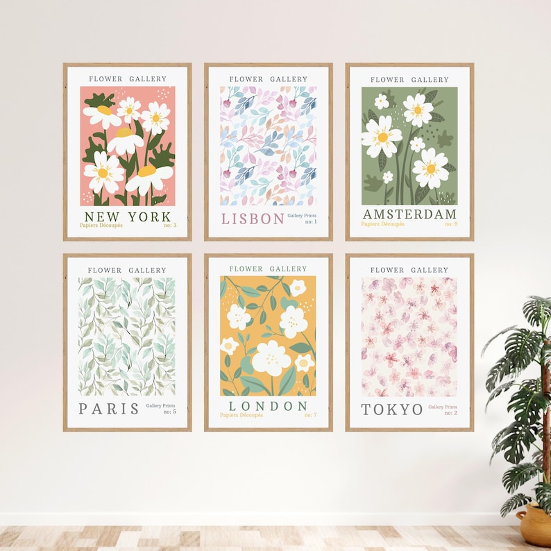 Flower Gallery Wall Art Set of 6 Botanical Print Trendy Etsy