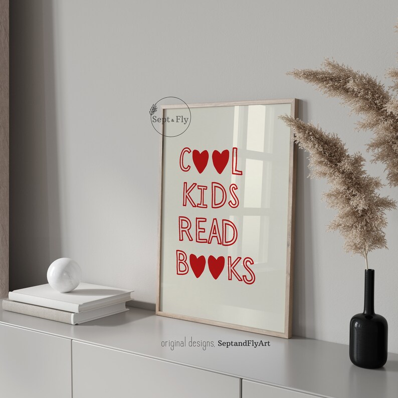 Cool Kids Read Books Print Kids Reading Book Playroom Wall Decor ...