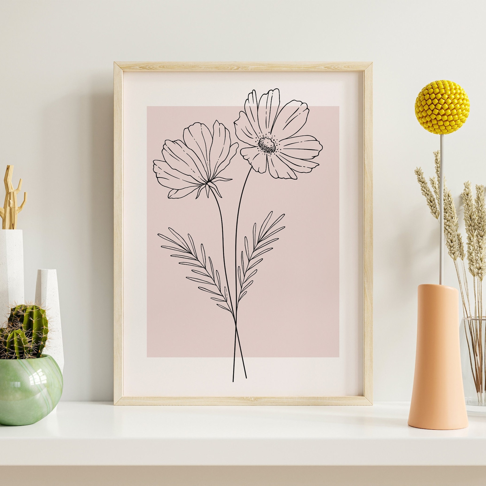 Pink Wall Art Set of 3 Botanical Wall Decor Plant Wall Art Etsy