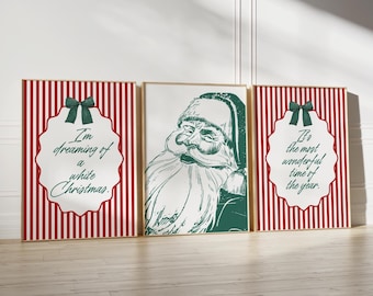 Trendy Christmas Wall Art Prints: Holiday Decor Set of 3.,Santa Wall Art (Digital Download)