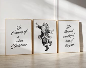 Trendy Christmas Wall Art Prints: Black Holiday Decor Set of 3 (Digital Download)