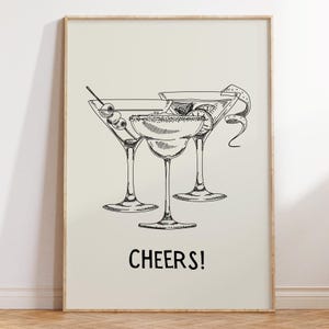 Czarny Bar Cart Prints Plakaty Cheers Cute Cocktail Wall Art Modny Bar Cart Decor Zabawne Bar Prints Estetyczny Drink Print Digital Download