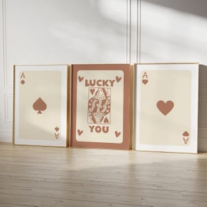 Trendy retro muurkunst set van 3 retro trendy esthetische print bruine aaskaart poster Lucky You poster trendy muurkunst grappige kunst DIGITAAL