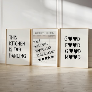 Aesthetic Kitchen Prints Set of 3 This Kitchen is For Dancing Kitchen Decor Kitchen Wall Art Typography Prints Trendy Kitchen Poster DIGITAL