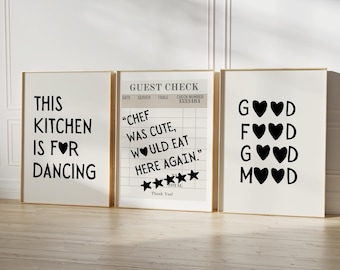 Aesthetic Kitchen Prints Set of 3 This Kitchen is For Dancing Kitchen Decor Kitchen Wall Art Typography Prints Trendy Kitchen Poster DIGITAL