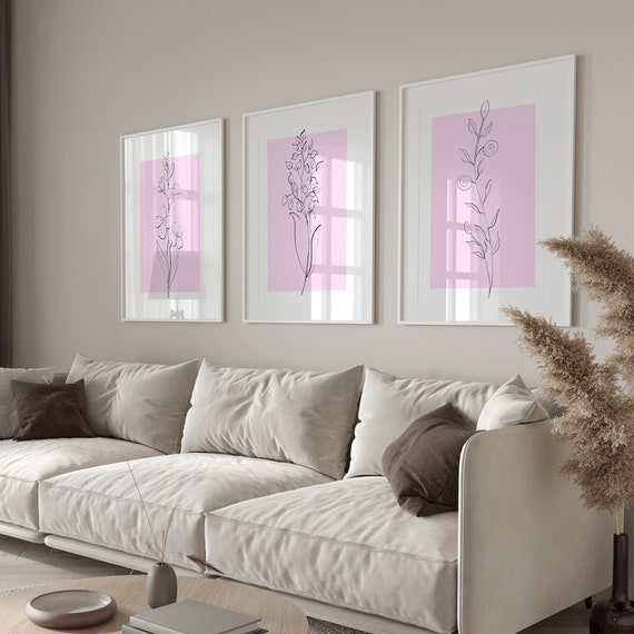 Baby Pink Wall Art Set of 3 Botanical Wall Decor Plant Wall Etsy
