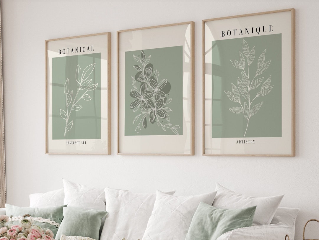 Green Wall Art Set of 3, Botanical Wall Decor, Plant Wall Art, Botanical Art, Green Home Decor ...