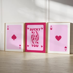 Trendy Retro Wall Art 3er Set Retro Trendy Aesthetic Print Pink Ace Karte Poster Lucky You Poster Trendy Wandkunst DIGITAL Download